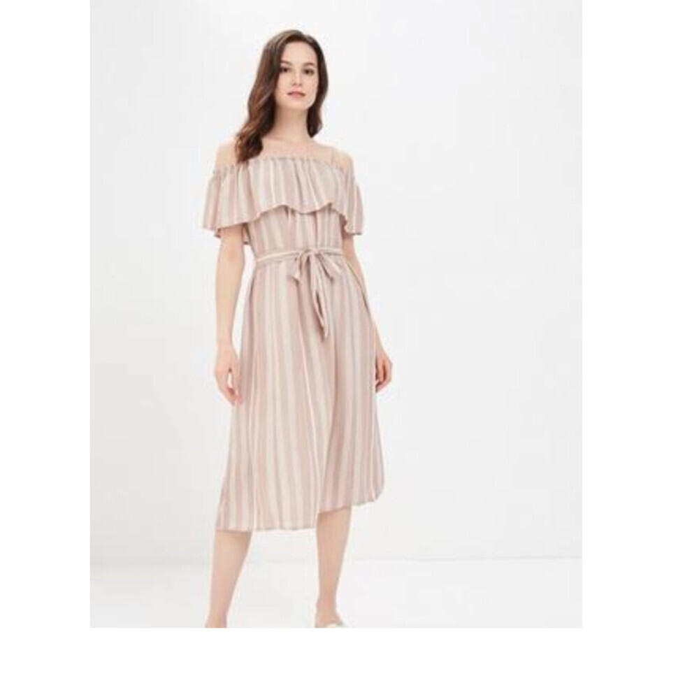 ICHI Marrakech Cold Shoulder Waist Tie Dress in Roebuck Stripe Size S - Picture 3 of 9